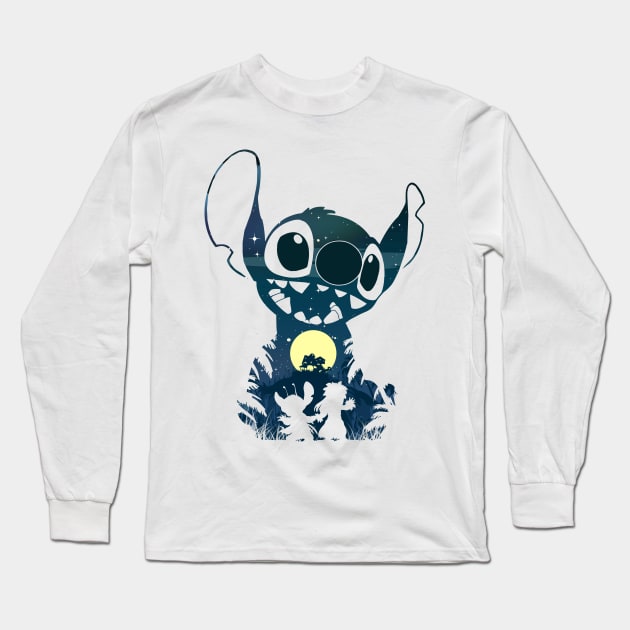 Ohana Stitch Night Set Silhouette Long Sleeve T-Shirt by Meca-artwork